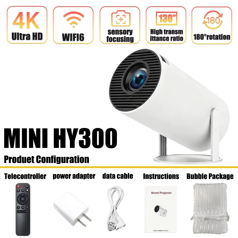 New Projector HY300 4K Android 11 Wifi6 290ANSI Allwinner H713 BT5.0 1080P 1280*720P Cinema Outdoor Portable Projetors